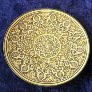 Vintage Damascene dish / jewelry holder with real karat gold foil
